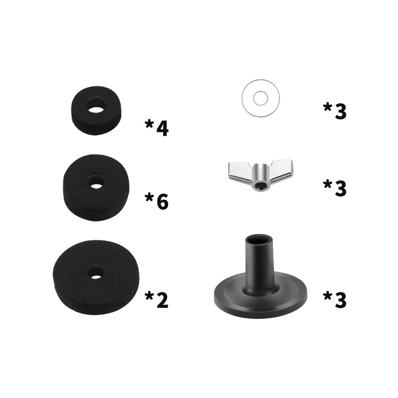 21 Pcs Cymbals Replacement Accessories Cymbal Stand Felts Hi-Hat Clutch Felt Cup with Sleeves, Base Wing Nuts and Washers for Drum Set Black