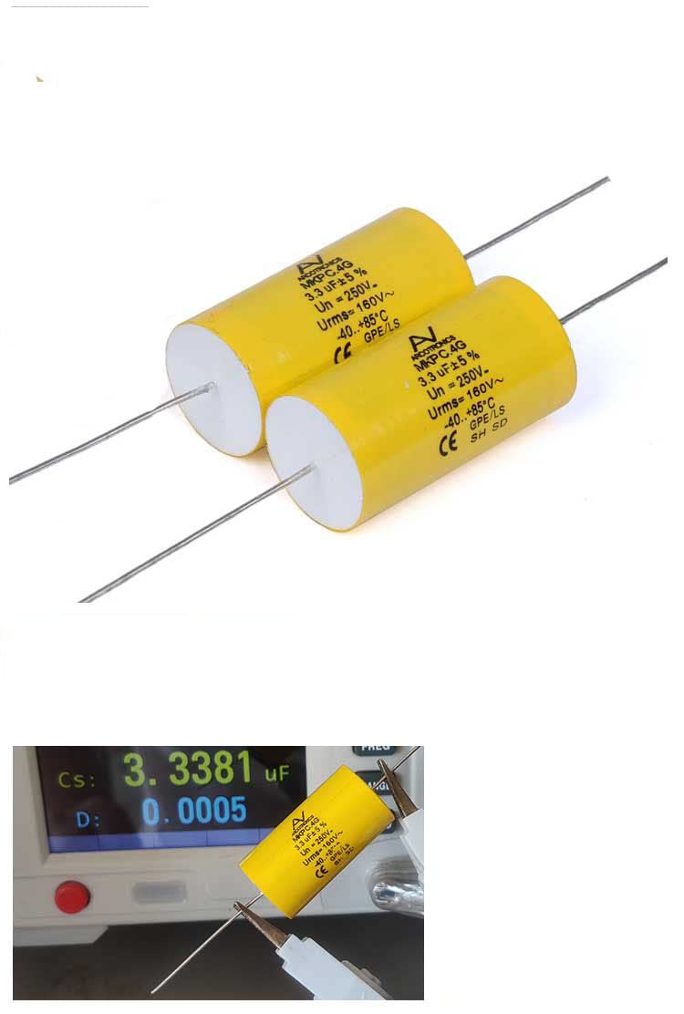 2pcs 3.3uF 250V Axial Audio Speaker Crossover stepless Film Capacitor 5% Audio Crossover Tweeter Precise Pairing 3.3uF 250V(2pcs)