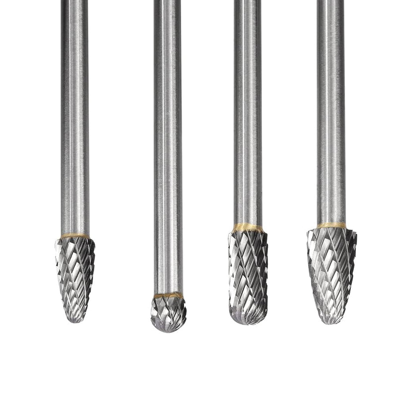 Treki Set of 4 Long Carbide Burrs with 6 mm Shank Carbide Milling Cutter Attachment for Drill, Tungsten Steel Cutter Bits Wood Carving Drill Bit Set for Woodworking, Metal Cutter Wood Cutter