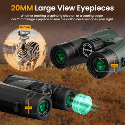 BIBIRE 10x42 Binoculars for Adults, High Powered Compact Binoculars Black