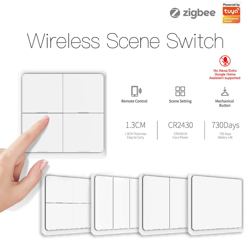 [AUSTRALIA] - MOES ZigBee Scene Switching Tuya Smart Device, 4 Buttons 12 Scene Change, Smart Home Automation, Requires MOES ZigBee Gateway, Battery Included, White 4 Gang 12 Szene 