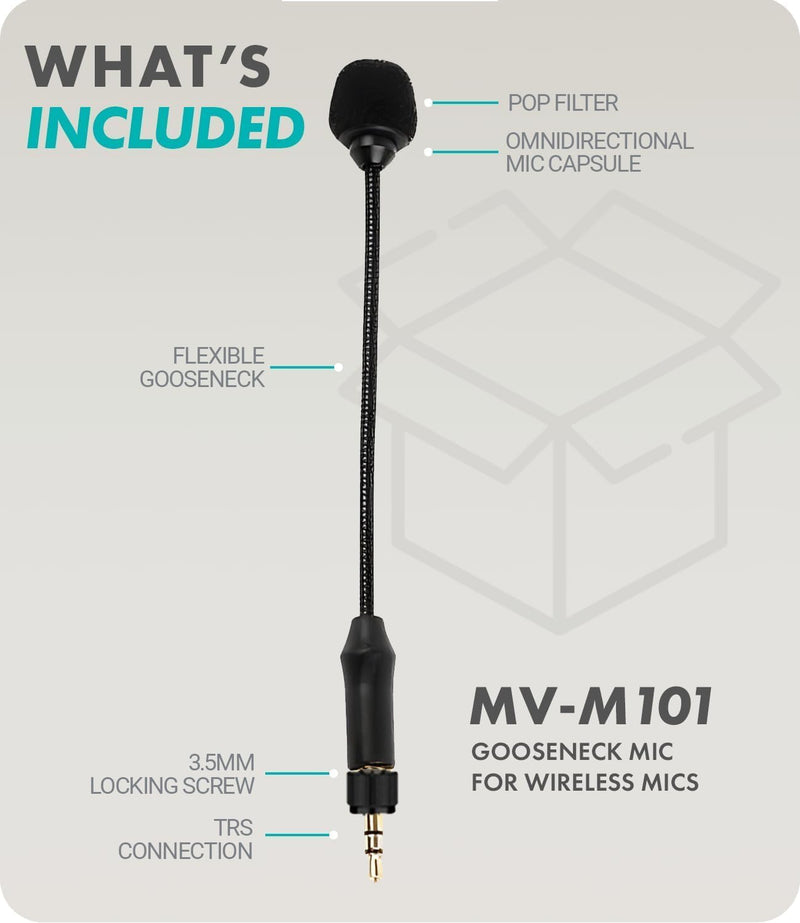 Movo MV-M101 Gooseneck Omnidirectional Lavalier Microphone- Compatible with DJI Mic/Rode Wireless Go Series Wireless Transmitters - Lapel Mic for Interviews and Content Creators (TRS 3.5mm) - 2 Pack