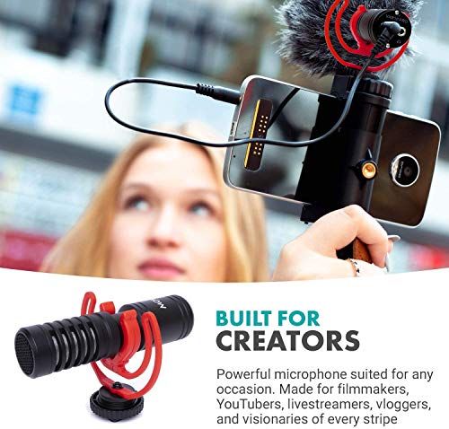 Movo VXR10-PRO External Video Microphone for iPhone/Camera, with Rycote Lyre Shock Mount - Compact Shotgun Mic and Accessories Compatible with iPhones and DSLR Cameras - Battery-Free DSLR Microphone