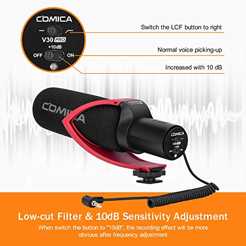 COMICA CVM-V30PRO Shotgun Microphone with Low-Cut Filter, Super Cardioid Red