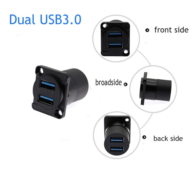 PENGLIN 5PCS Dual USB 3.0 Panel Mount Connector D-Type with Waterproof Cap | Dual USB 3.0 Female to Female Coupler,Up to 5Gbps High Speed Transmission,Space-Saving Dual Channel Layout 5PCS USB3.0