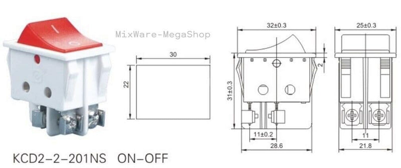 Rocker Switch Red with Screw Connection Device Switch 2-Pin (4pin) 16A 250~ Illuminated LED