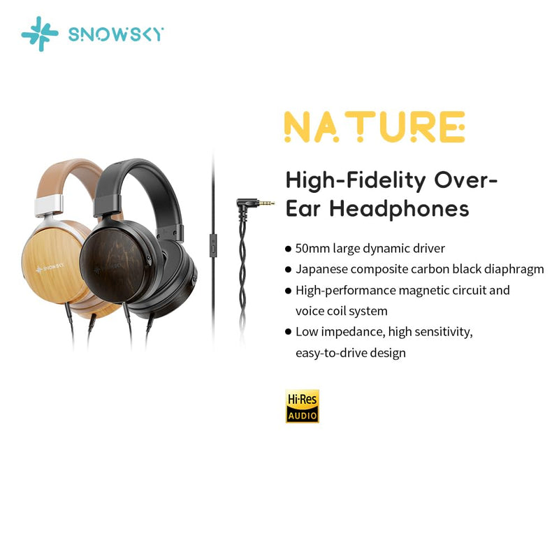SNOWSKY FIIO Nature Closed-Back Over-Ear Wired Hi-Fi Headphones, 50mm Dynamic Drivers, Dual 3.5mm Detachable Cable, Natural Sound Tuning, Wood Grain Ear Cups (Apricot) Apricot