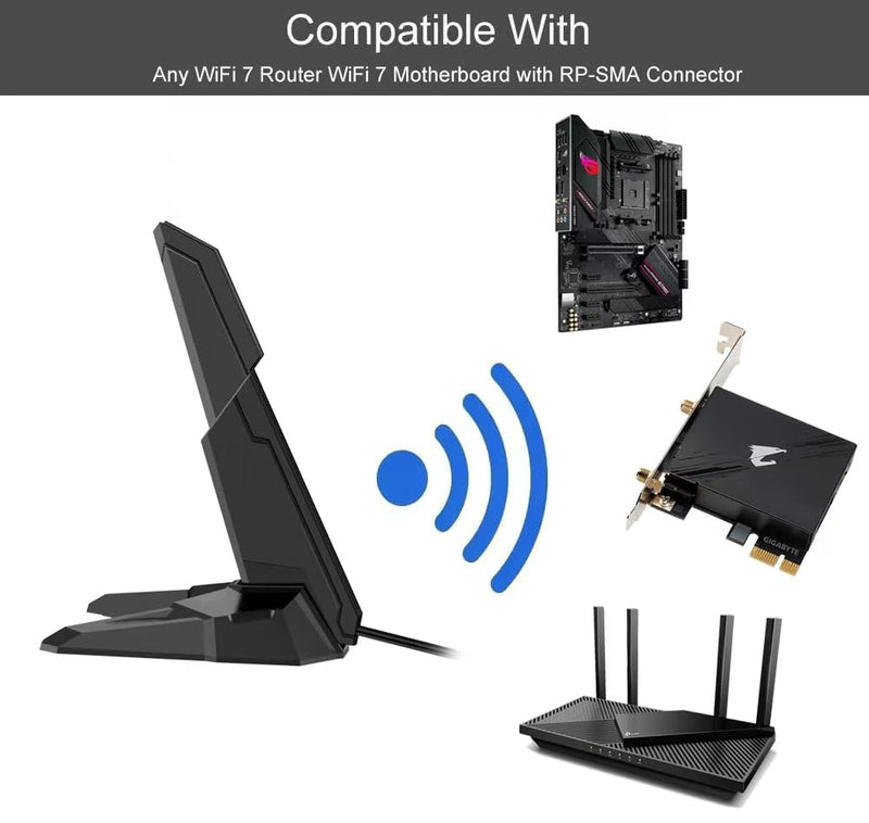 External Tri-Band 802.11BE Performance WiFi 7 Antenna with Magnetic Base RP-SMA Connector for WiFi 7 PC Desktop Computer Extendable Router ASUS ROG Gaming Motherboard, Slinkdsco