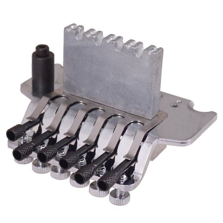 Double Locking Tremolo Bridge System for 6-String Electric Guitar For Floyd Rose Type, Gold/Chrome Upgrade Kit with Vibrato Arm And Neck Lock (Compatible with Strat Style Guitars) (Silver) Silver