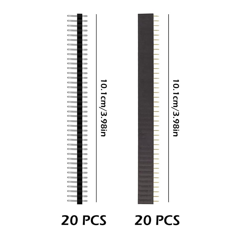 Single Row Female Header, Single Row Header Connector, Female Male Pin Header, Female Pin Header Connector Kit, 40 Pins, 2.54 mm Pitch, Single Row, Straight, 40 Pieces