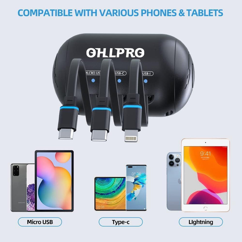 OHLPRO Multi Car Retractable Backseat 3 in 1 Car Charging Station Box Compatible with All Phones | iPhone | Samsung | Uber Taxi Lyft Turo Ride Share Customer Charging Dock Attach to Headrest Car Adapter | 3-IN-1 Charging Station