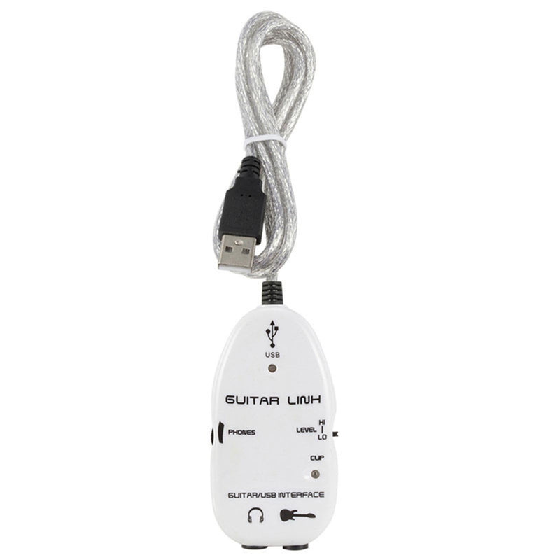 Walfront Guitar Link Cable Adapter USB Interface Recorder for PC Computer, with Stereo Headphone Output, USB Powered for Monitoring with Active Monitor Speakers (White) White