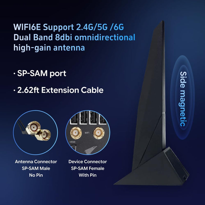SAMXI SMA WiFi 2T2R Dual Band Wi-Fi Moving Antenna 2.4G/5G Wi-Fi 6e for ASUS Rog Strix Z270 Z370 X370 Z390 Z490 X570 Z170 X299 /Gaming B550-PLUS B650-PLUS B760-PLUS PC Desktop Computer