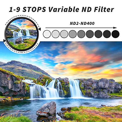 GREEN.L 49mm Variable ND Filter, Ultra Slim ND2 to ND400 (1-9 Stops) Adjustable Neutral Density Filter for Camera Lens
