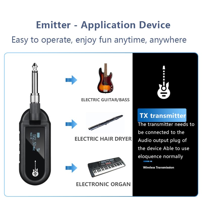 [AUSTRALIA] - YXG Wireless Guitar System - UHF Transmitter Receiver, Rechargeable Audio, 20 Channels, for Electric Guitar Bass (1-Channel) 1-Channel 