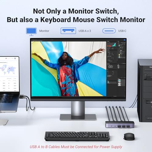 UGREEN USB 3.0 HDMI KVM Switch with 4 USB 3.0 Ports (3 USB-A+1 USB-C) 4K@60Hz Bundle with 8K HDMI 2.1 Cable 48Gbps 6.6FT, Certified Ultra High Speed Cord Aluminum, 4K@240Hz 120Hz 8K@60Hz