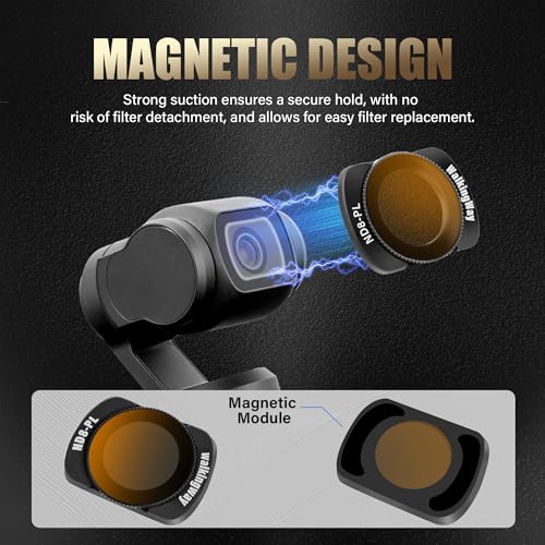 Walking Way Magnetic ND Filter Set Compatible with DJI Osmo Pocket 3 Creator Combo Accessories - 4 Pack (ND8/PL, ND16/PL, ND32/PL, ND64/PL),Neutral Density Filters HD Optical Glass/Multi-Coated Magnetic ND8PL/ND16PL/ND32PL/ND64PL