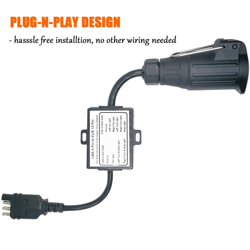 [AUSTRALIA] - US Vehicle 4-Way Flat Adapter to European 13-Pin Round Plug Trailer Light Converter - Plug and Play Design 4 PIN TO 13 PIN 