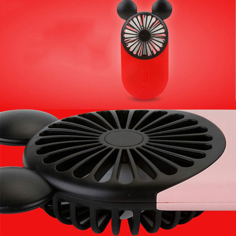 Kbinter Cute Personal Mini Fan, Handheld & Portable USB Rechargeable Fan with Beautiful LED Light, 3 Adjustable Speeds, Portable Holder, for Indoor Outdoor Activities, Cute Mouse 2 Pack (Red+Blue) Red+blue