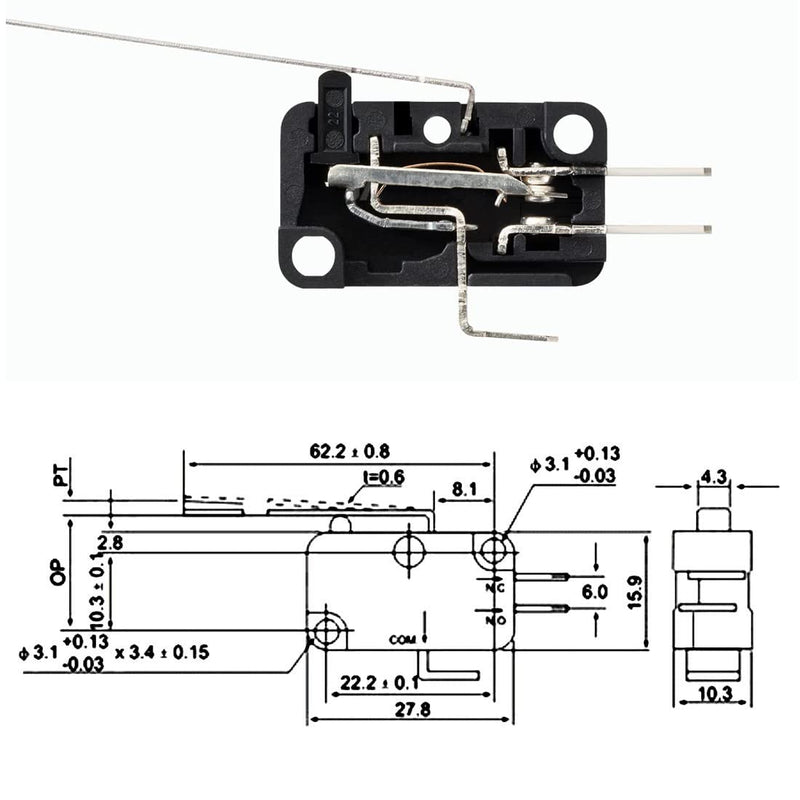 GUUZI 10pcs V-153-1C25 Momentary Micro Limit Switch Long Straight Hinge Lever Arm SPDT Snap Switch for Arduino