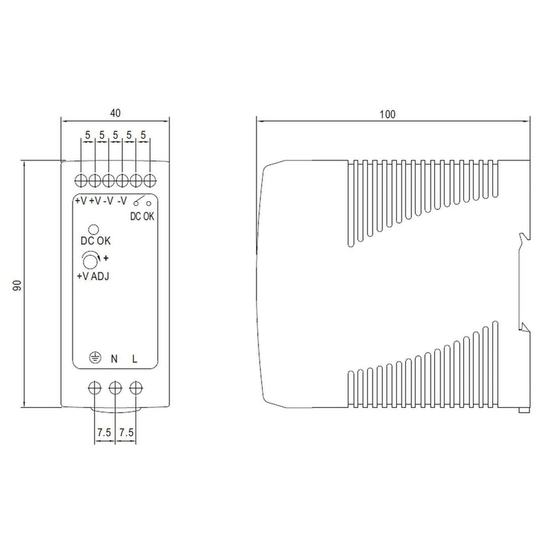 MeanWell, MDR-60-48 DIN Rail Power Supply 60 W 48 V 1.25 A Single