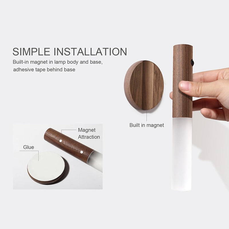 [AUSTRALIA] - LANDGOO Wooden Motion Sensor Lights Indoor, Magnet Body Hallway Rechargeable LED Wireless Battery Operated Wall Sconce, Portable Decor Torch Night Lighting for Bedroom (Walnut Wood 2PCS) Small Walnut Wood 2ps 