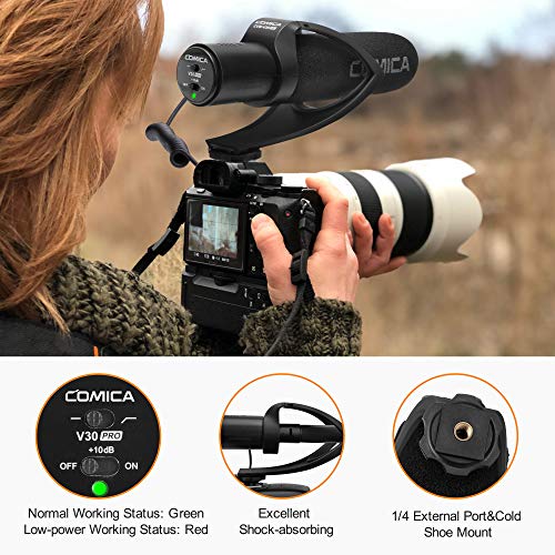 COMICA CVM-V30PRO Shotgun Microphone with Low-Cut Filter, Super Cardioid Black