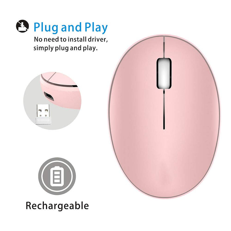 TENMOS Mini Rechargeable Wireless Mouse, 2.4GHz Optical Travel Mouse Slient Wireless USB Computer Mouse for Kids/Girls, Auto Sleeping, 3 Buttons, 1000 DPI Compatible with Laptop, PC, Computer (Pink) pink