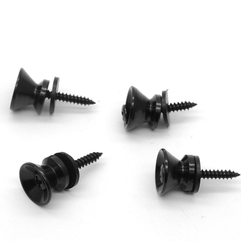 4PCS Metal Strap Buttons End Pins with Mounting Screws for Electric Acoustic Guitar, Bass, Ukulele (Black) Black