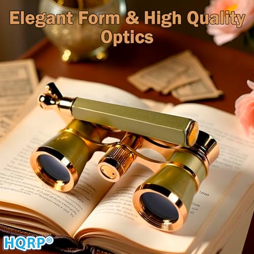 HQRP 3 x 25 Opera Glasses Theater Binoculars, Crystal Clear Optic (CCO), Yellow/Golden Color with Gold Trim, Built-in Extendable Handle, for Adults Kids Women in Musical Concert, Gift Box Golden