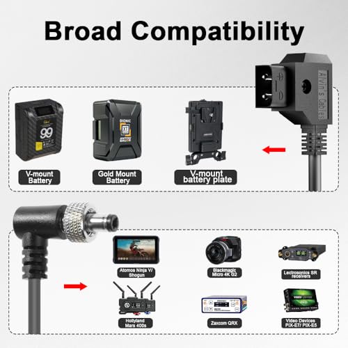 Alvin's Cables Locking DC 5.5 2.1 to D Tap Spring Power Cable for Video Devices PIX-E7 PIX-E5 7 Touchscreen Display Hollyland Mars 400s Coiled Cable Right Angle Lock DC