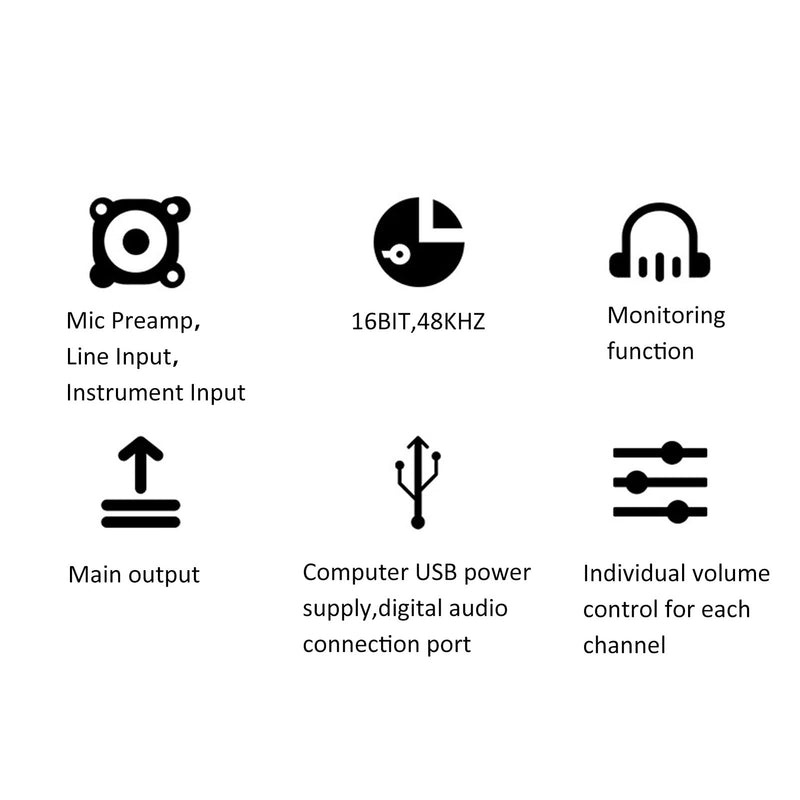2 Channel Mixer, USB Audio Mixer, USB 48V Power Compact Sound Mixing Console for Music Recording Home Karaoke Internet Karaoke