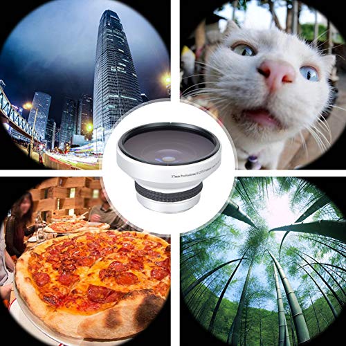 37mm Fisheye Lens, 0.25X Super Wide Additional Lens for Travel Photography Aluminum Alloy Optical Glass Silver with 12.5X Macro Close Up Design 1 Piece