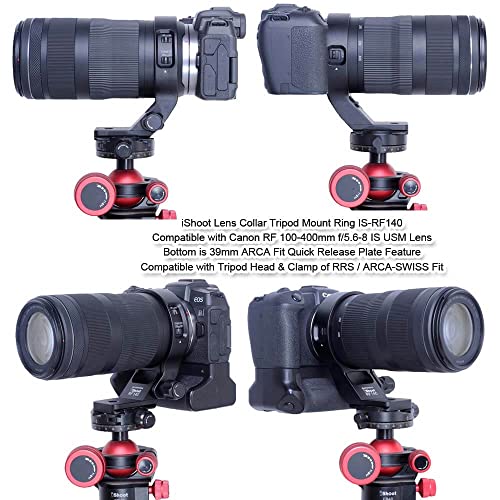 iShoot Metal Lens Collar Tripod Mount Ring Compatible with Canon RF 100-400mm f/5.6-8 is USM, Lens Support Holder Bracket Bottom is Arca-Swiss Fit Quick Release Plate Dovetail Groove