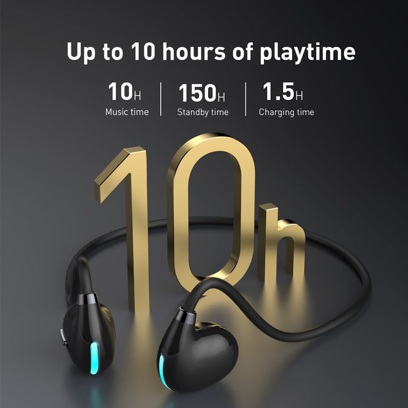 IHAO Open Ear Earbuds Air Conduction Headset Wireless Bluetooth Sport Headphones with Mic Earphone Lightweight Painless Wearing Sweatproof Earpiece Stereo Earphone for Running Hiking Bicycling-Black