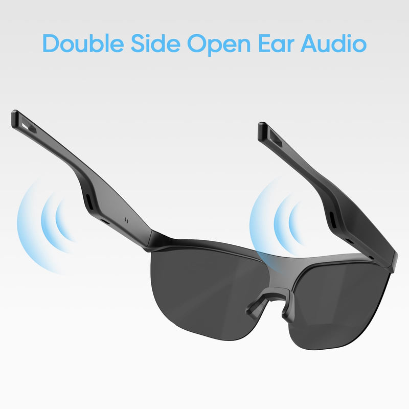Polarized Bluetooth Smart Sunglasses with Built-in Mic, Open-Ear Audio, IP65 Waterproof & 5-Hour Battery (Black) Black
