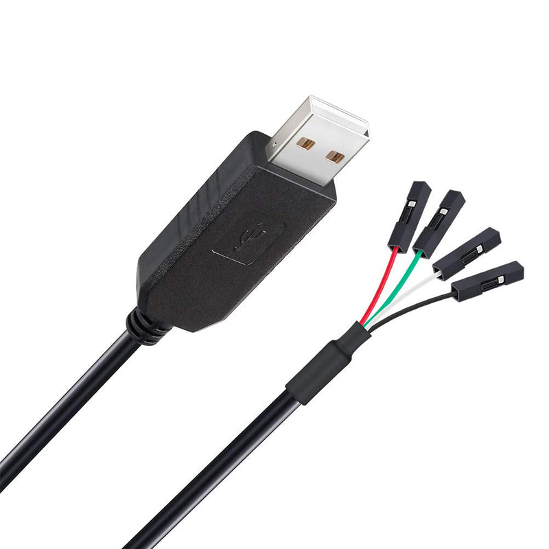 DTECH USB to TTL Serial Adapter 3.3V Debug Cable TX RX Signal 4 Pin Female Socket PL2303 Prolific Chip Windows 10 8 7 XP Vista (3ft, Black) 3ft/1m