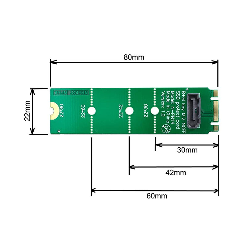 NFHK Motherboard NGFF B/M-Key M.2 to Vertical SATA 7pin Hard Disk Drive SSD PCBA Extension Adapter Green B/M-key to 1 SATA