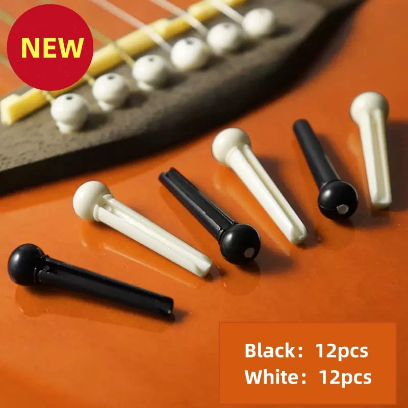 24 Pcs Acoustic Guitar Bridge Pins Guitar Saddle Nut 6 Strings Nail Pegs Fixed Cone acoustic Guitar Pegs Replacement Parts Tool ，Ivory & Black