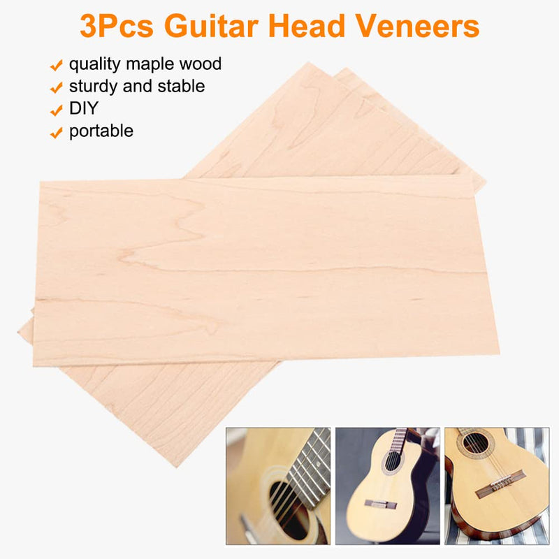3Pcs Guitar Head Veneers, Maple Guitar Headplate for Guitar Luthiers Replacement Tool Maple Wood Veneer Maple Veneer