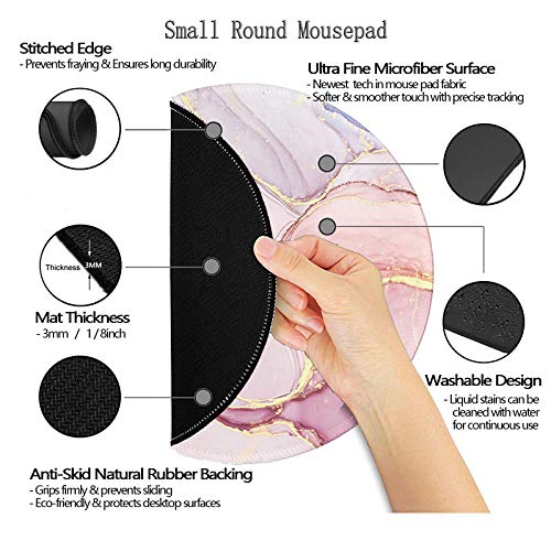 Mouse Pad,Anti Slip Rubber Round Mousepads Desktop Notebook Mouse Mat with Stitched Edge for Working and Gaming (Marble Pretty Pink) Marble Pretty Pink