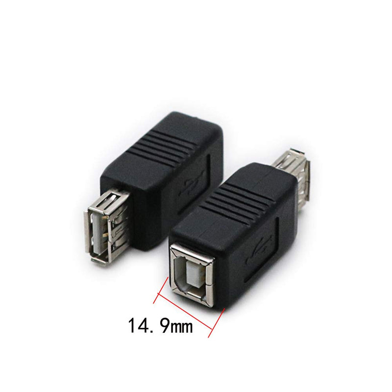 2 Pack USB 2.0 AF/BF Plug Type A Female to Type B Female Adapter Connector Converter Compatible with Laptop Computer Hard Drive Printer Camera