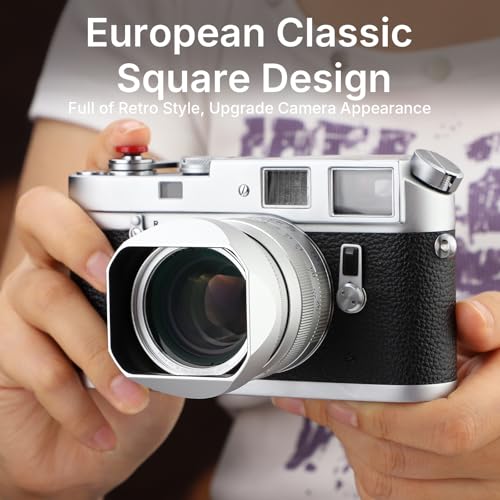 Hagoe Metal Square Lens Hood with Cap for Voigtlander Nokton 28mm F1.5 35mm F1.4 40mm F1.4 VM for Zeiss 2/50 Biogon T* 2/35 ZM Lenses, 43mm UV Compatible,Replaces Bayonet LH-6,Silver Silver