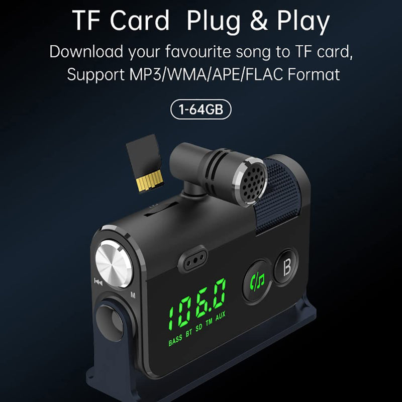 WYYHAA Fm Bluetooth Transmitter Car, 2 Microphones & QC3.0 +Type-C PD 18W HiFi Bass, Car Bluetooth Adapter Supports Hands-Free Calling, Siri Google Assistant, TF Card AUX Output, Blue