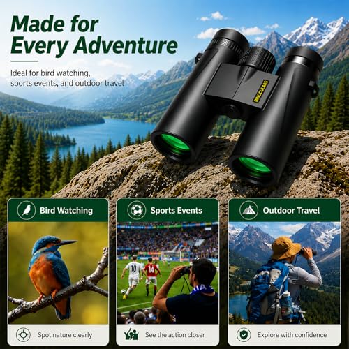 Asacam 12x42 Binoculars for Adults, HD BAK4 Prism for Bird Watching Dark Black