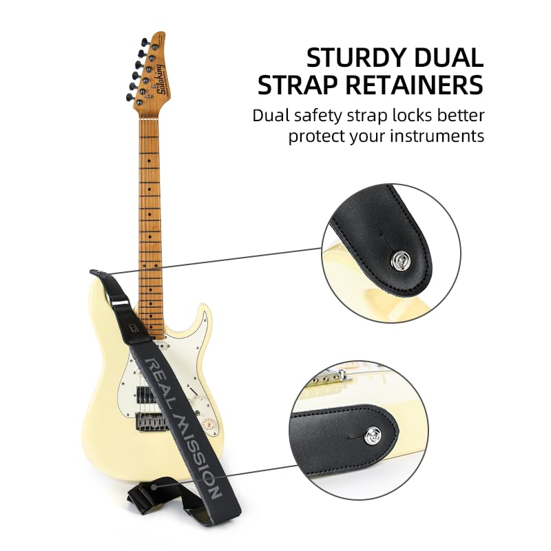 Guitar Straps, 2.7'' Wide Padded Acoustic Guitar Straps, Electric Bass Guitar Strap with Guitar Picks Holder Gray