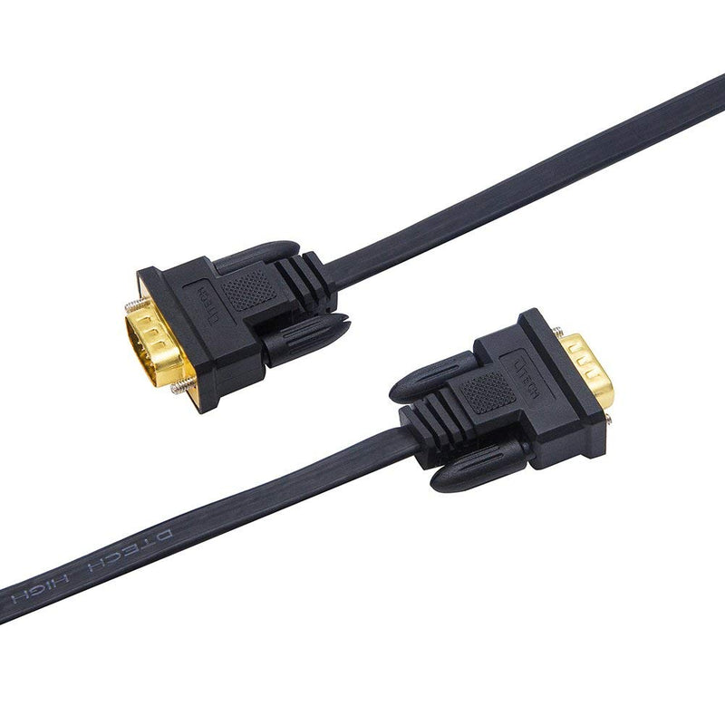 DTech 10m Ultra Thin Flat Computer Monitor VGA Cable Long 32 Feet Male to Male 15 Pin Connector Standard SVGA Wire Black 32ft