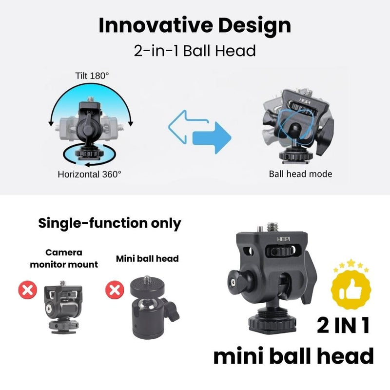 [AUSTRALIA] - HEIPI Field Monitor Mount with Cold Shoe Mount Swivel 360° and Tilt 180°, Holder for Camera Monitor Mount, LED, Flash and Video Shooting Photography Accessories, Max Load Capacity 7.7lbs 