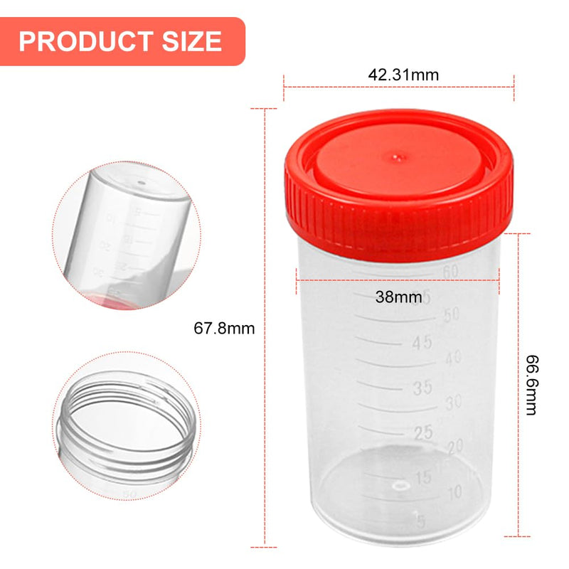Urine Cup Sample Cup, Pack of 10 Rin Cups with Screw Lid Sample Cup, 60 ml Urine Sample Cup, Screw-On Lid Container, Urine Sample Cup, for Experiments, Storage 10Stück red
