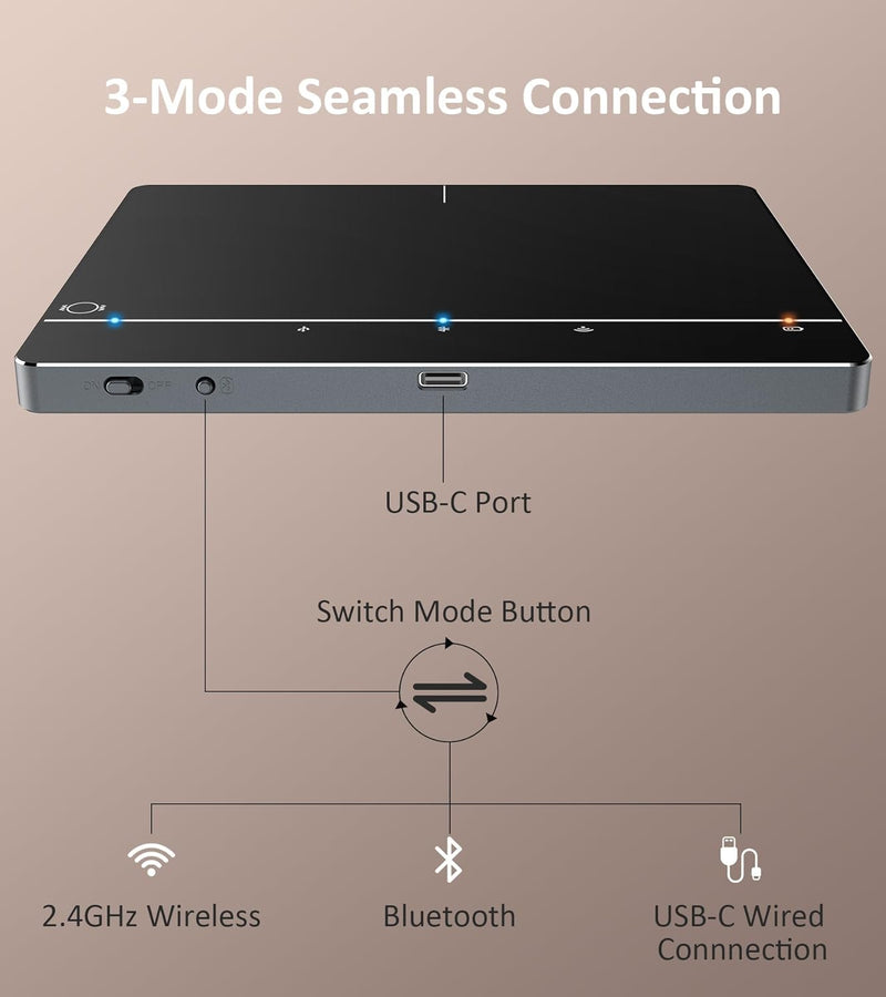Wireless Trackpad Multi-Touch Surface Bluetooth Touchpad with High Precision Navigation for Windows10/11/Desktop/Laptop/Notebook Computer PC (MG3 Black) MG3 Black